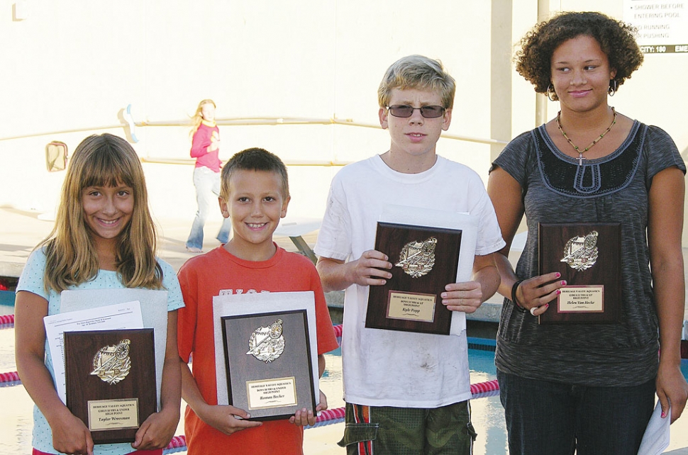 (l-r) Taylor Wreesman (High Point Girls 10&U), Roman Becher (High Point Boys 10 & U), Kyle Popp (High Point Boys 11 and up), and Helen Van Hecke (High Point Girls 11 & up).