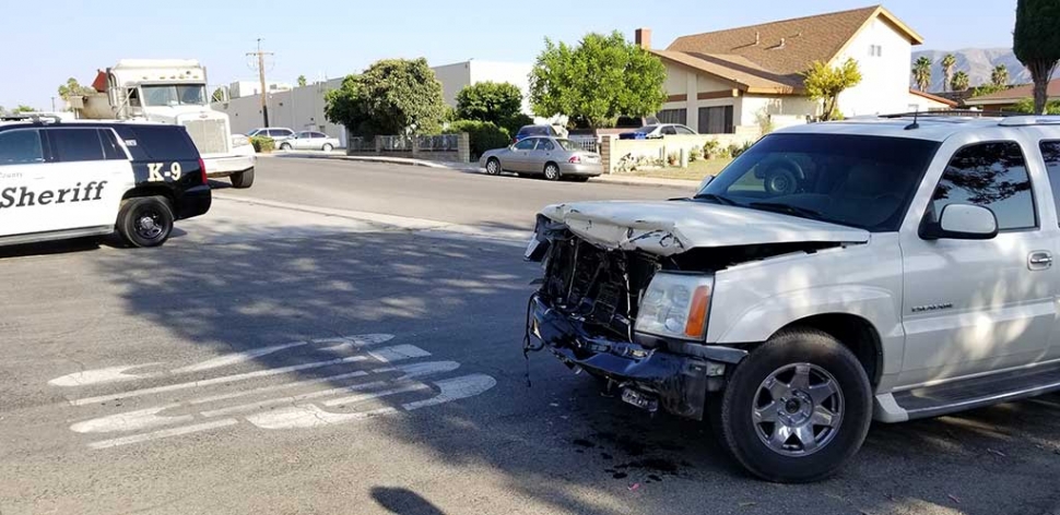 On Monday, at around 4:30pm there was a hit and run on Santa Clara Avenue and Orange Grove involving a flatbed truck. When crews arrived, the SUV that caused the accident took off, but left the front bumper behind at the scene. Five minutes later authorities found the SUV involved in the hit and run abandoned near the corner of Santa Clara and Del Valle Drive. No injuries were reported at the time of the accident, cause is still under investigation.