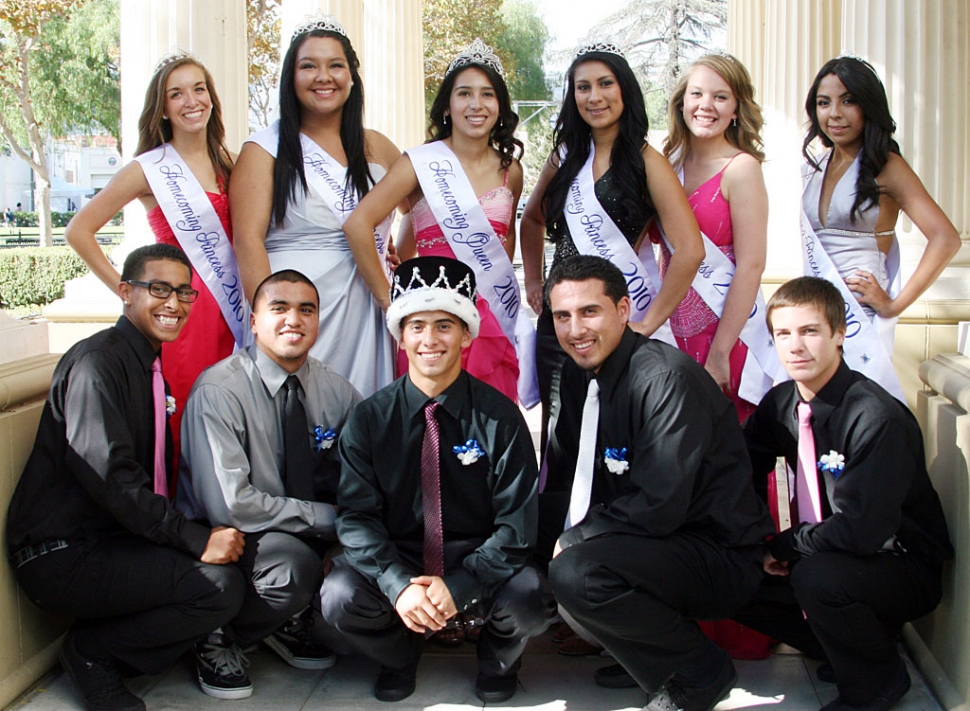 Fillmore High Schools 2010 Homecoming Court pictured (l-r) top row: Ana Morino -Junior Princess, Kianna Tarango - Senior Princess, Tatyana Chessani - Queen, Jazzlyn Gonda - Senior Princess, Jaime Carrillo - Sophomore Princess, and Carolina Espericueta - Freshman Princess. Bottom row (l-r) Tony Sanchez - Junior Prince, Alex Gaspar - Senior Prince, Nick Paz - King, Chris De La Paz - Senior Prince, and Collin Farrar - Sophomore Prince. Not pictured George Orozco Freshman Prince. This year’s Grand Marshal was Ray Tafoya.