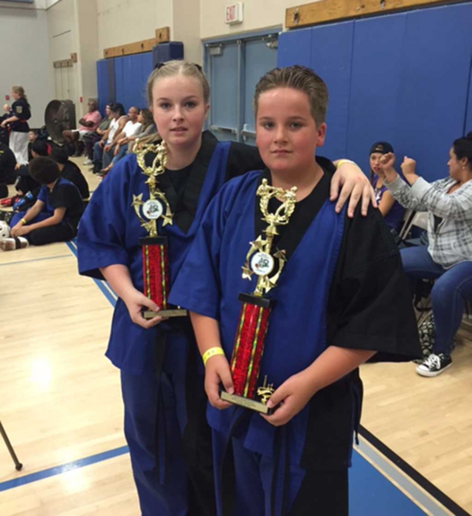 Self-Defense Division, 1st place Austin Gunter, age 11; 2nd place Samantha Gunter, age 18.