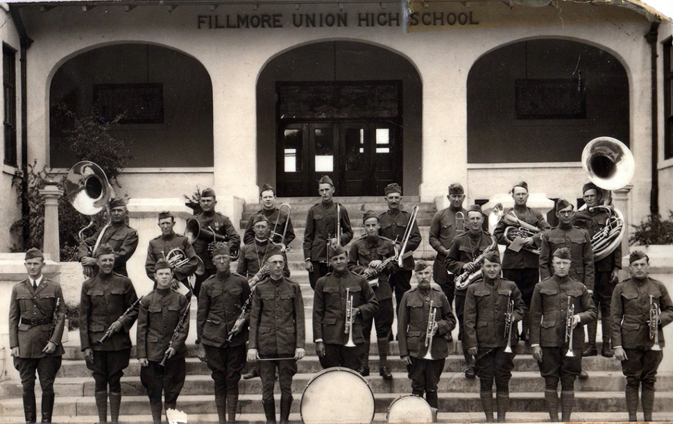 Fillmore City Band circa 1925, A. E. Lamberg to the immediate left of the base drum.