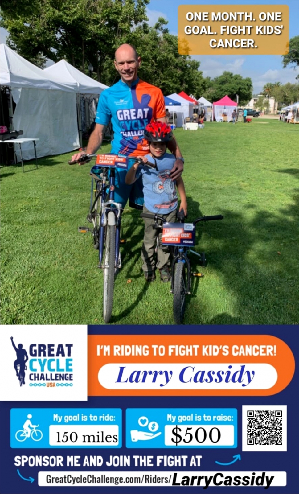 Larry Cassidy of Fillmore will ride 150 miles during the month of September in support of Children’s Cancer Research Fund. If you see Larry riding around town, give him a honk to show your support!
