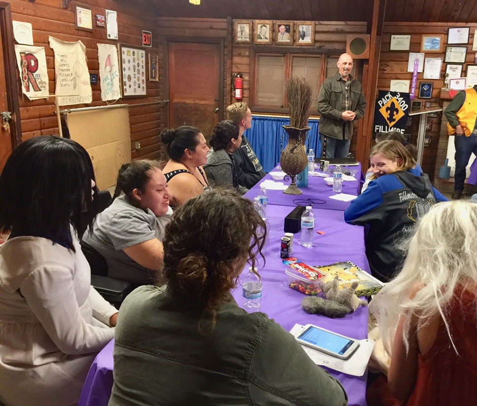 The Fillmore High School Drama Club put on a performance for the Fillmore Lions Club recently. Club members, under the direction of teacher Josh Overton (pictured in the rear), Performed television commercials they had also written as a pat of their class work. They came to the Lions meeting to perform as a way of thanking the cub for its donation. In attendance besides Overton were students: Hannah Fairly, Karina Perez, Adrianna Chaveste, Erin Overton Esquire, Vianey Perez, Clark Helm and Mariam Bazurto.