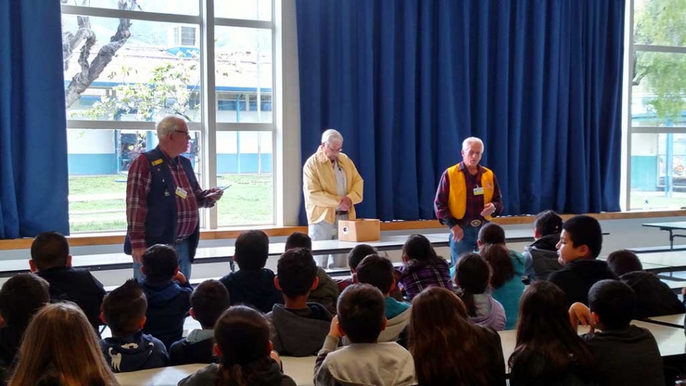 Bill Baumgartner, Jack Stethem Bill Edmonds of the Fillmore Lion’s Club, spoke to San Cayentano students about the Lions Club and the role their in the Community.