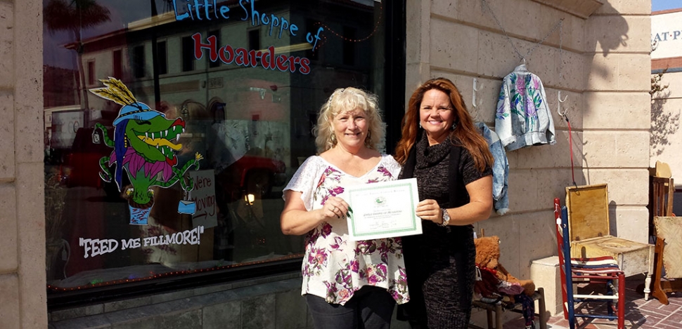 Cindy Jackson, Vice President of the Heritage Valley Tourism Bureau presented Terrie Metzler, owner of the Little Shoppe of Hoarders with a Membership Certificate for becoming a Member of the Heritage Valley Tourism Bureau. The community is invited to attend their Grand Opening of their new location at 354 Central Avenue on November 28th from 8am to 8pm.