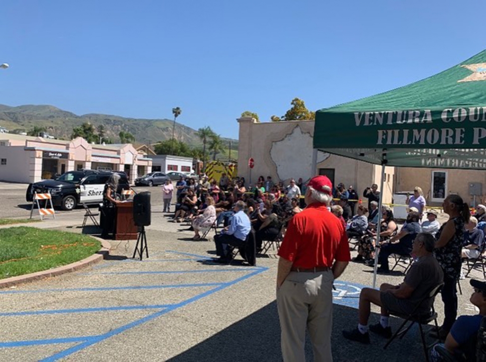 On Saturday, April 9, 2022, the City of Fillmore, Fillmore Fire Department, Ventura County Deputy Sheriff ’s Association (VCDSA), VC Fire Department and Thin Blue Line Ventura County held the unveiling of “Max Piña Way” in honor of Max Piña for his years of service and dedication to the community. He passed away last year. Max was a former Fillmore Police Officer, community leader and much more. The ceremony began at 11:30am with Fillmore Mayor Diane McCall's welcome speech, Max’s wife Susan Piña spoke on behalf of the family, and VC Undersheriff Monica McGrath, along with other guest speakers who shared all of Max’s contributions to the community. Fillmore City Manager Dave Rowlands and Assistant Sheriff Chris Dunn had the honor of unveiling “Max Piña Way”, which now stands next to the Fillmore Police Department where he served from 1971 to 1999. Photo credit Angel Esquivel-AE News.