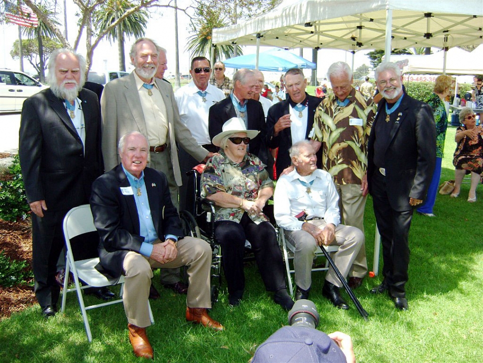 Medal of Honor Recipients: Front Row: (Left to Right) Major Taylor, Mrs Stockdale (The late Admiral Stockdale's Wife) John Finn. Back Row: (Left to Right) Leonard Keller, Drew Dix, Mike Thornton, Jay Vargas, Robert Omalley, Robert Modrezejewski  Norris, Walter Ehlers, Jon Cavalani. The Medal Of Honor recipients presentat were there: 1. John Finn - Navy, 2.  John Baca - Army, 3.  Drew Dix - Army, 4.  Jon Cavaiani - Army, 5.  Walter Ehlers, 6.  Leo Keller - Army, 7.  John Mcginity - USMC (He left early), 8.  Robert Modrzejewski - USMC, 9.  Norris - USN, 10.  Robert Omalley - USMC, 11.  Maj Taylor - USA, 12.  Mike Thornton, 13.  Jay Vargas - USMC