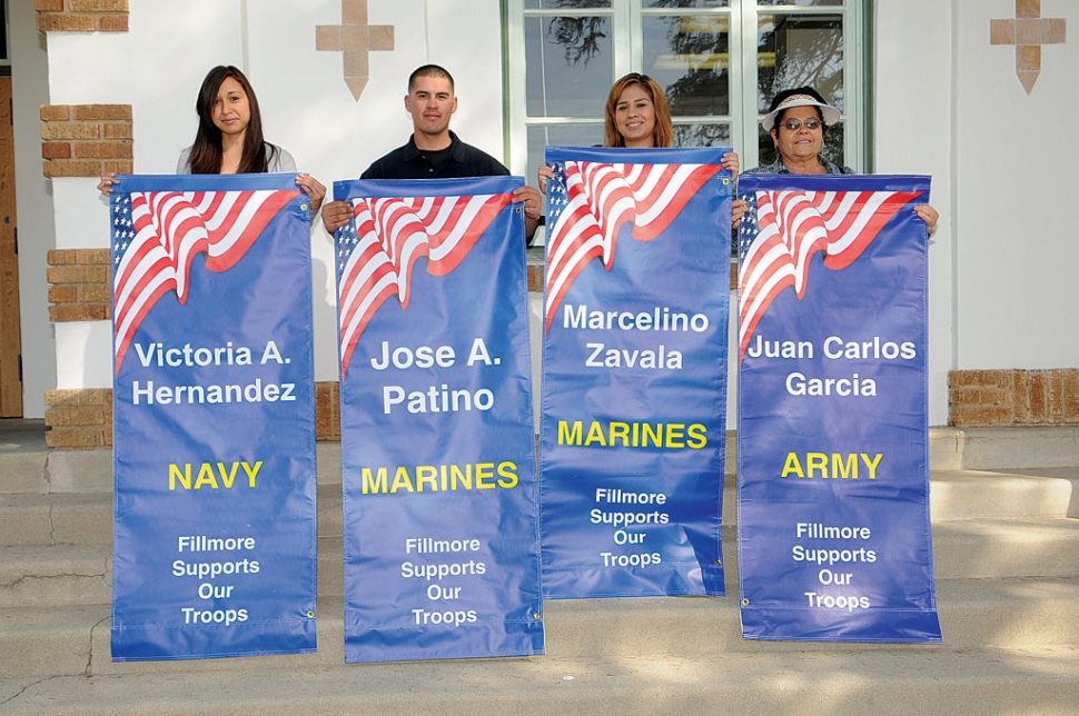 On Thursday, October 4th, four new Military Banners wre installed. Family and friends came out for the dedication. Pictured above are the banners: Victoria A. Hernandez, Jose A. Patino, Marcelino Zavala, and Juan Carlos Garcia.