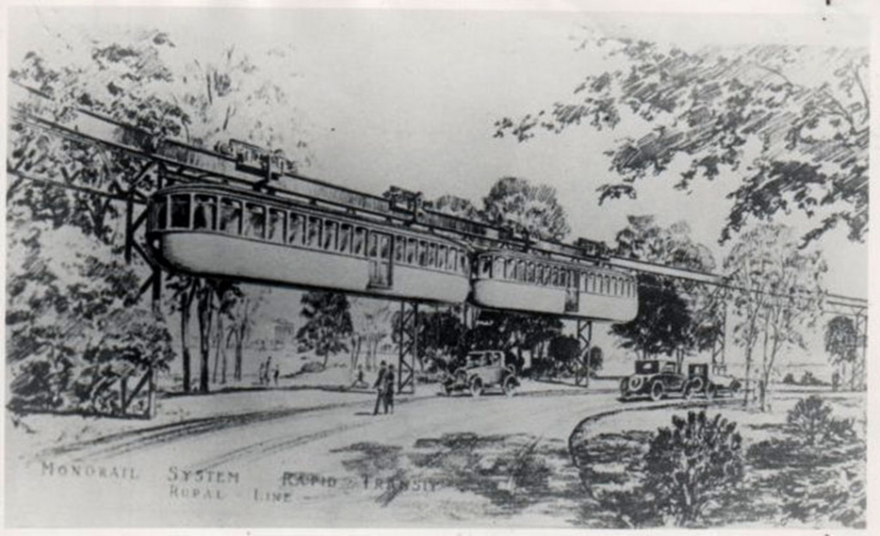 Conceptual drawing of monorail. Photos courtesy Fillmore Historical Museum. 
