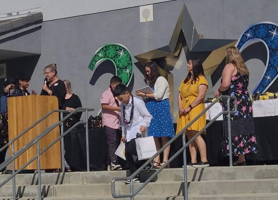 Mountain Vista held a promotion ceremony the last week of school for their students who will be promoted into middle school next year. Pictured are students with friends, staff, and Principal Christine McDaniel at the event. Congratulations and Good luck to you all! Photos courtesy Mountain Vista Wildcats Blog. 