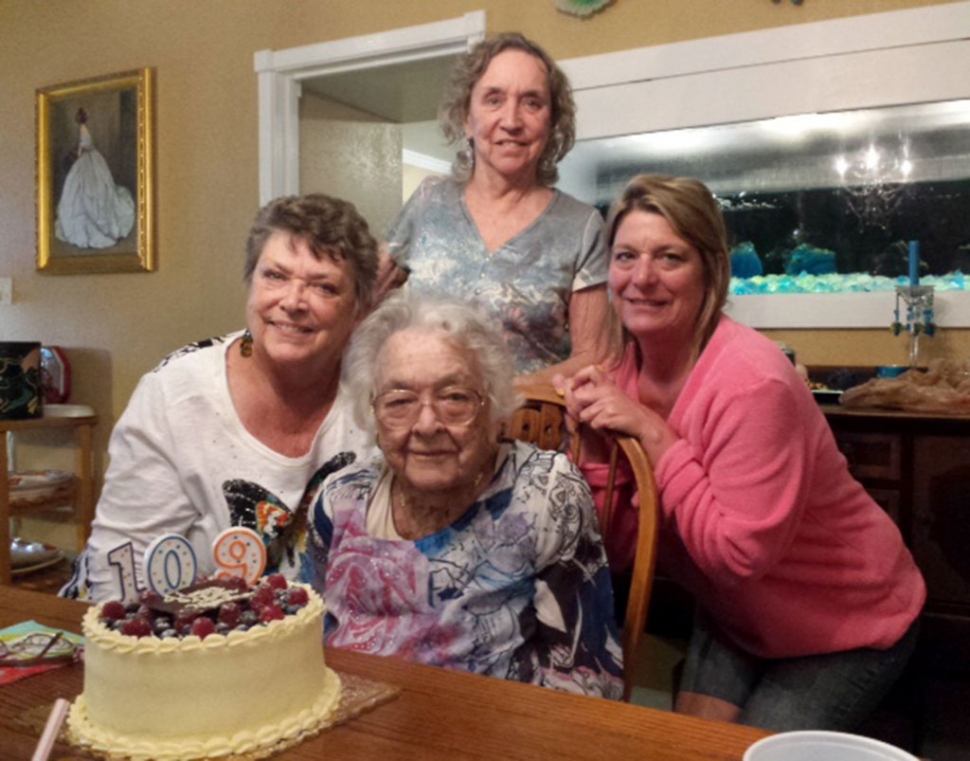 (clockwise) Dianne DeGeer, Jo Ness, Fillmore resident Lynda Kagel and Gertrude Ness, who turned 109 years old on April 22.