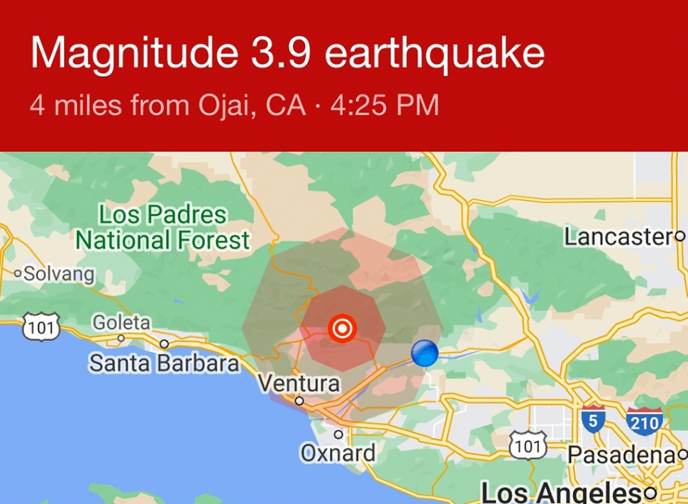 On Thursday, February 10th at 4:25pm, a 3.9 earthquake occurred four miles near Ojai, California.
