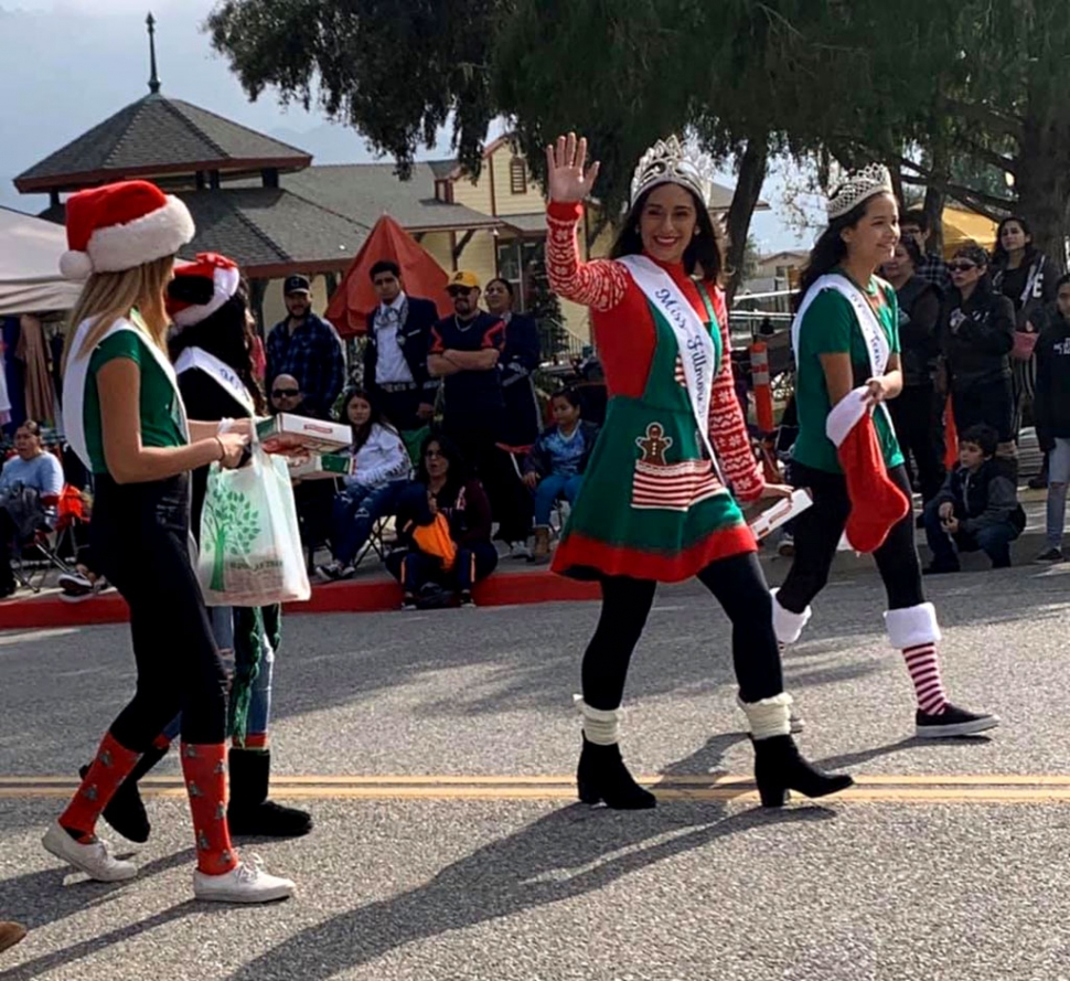 Saturday, December 14th was the 42nd Annual Piru Christmas Parade. Pictured are Miss Fillmore Ariana Ocegueda, Miss Teen Fillmore Monique Hurtado and the court marching in this year’s parade, waving to the crowd. Photos courtesy Miss Fillmore/Teen Fillmore Pageant Facebook.