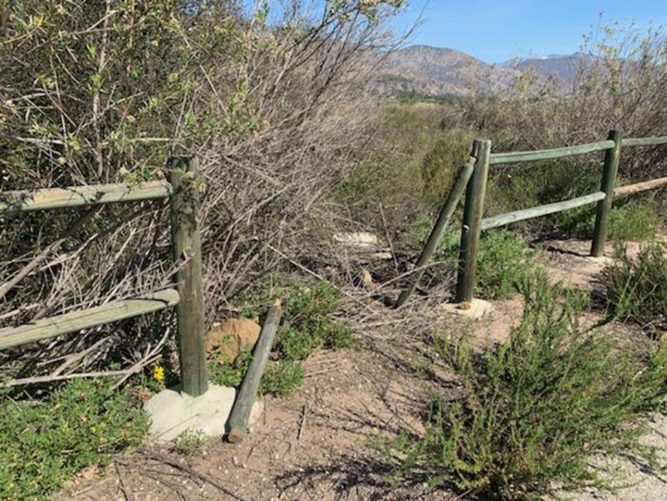 Fillmore’s scenic bike paths are in need of repair. Vandals have damaged the wood posts along the path to the north of the City’s water reclamation plant and running along the east side of the Sespe River heading into north Fillmore. Graffiti, trash and canine waste are also a problem along the paths.