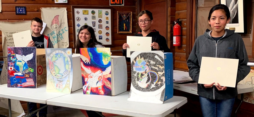 (l-r) Fillmore Lions Club’s 2019 Peace Poster Contest winners Erik Sell, Ella Ochoa, Joseph Castellon and Anika Ibarra. Photo courtesy Jan Lee.