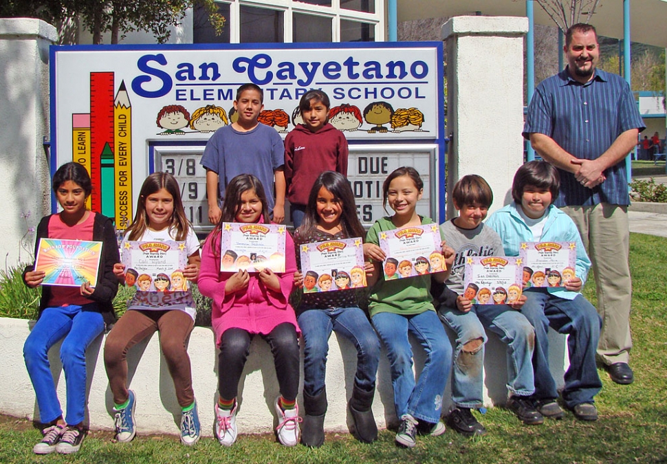 Principle Todd Schieferle is show with the March Peacebuilders from San Cayetano Elementary.