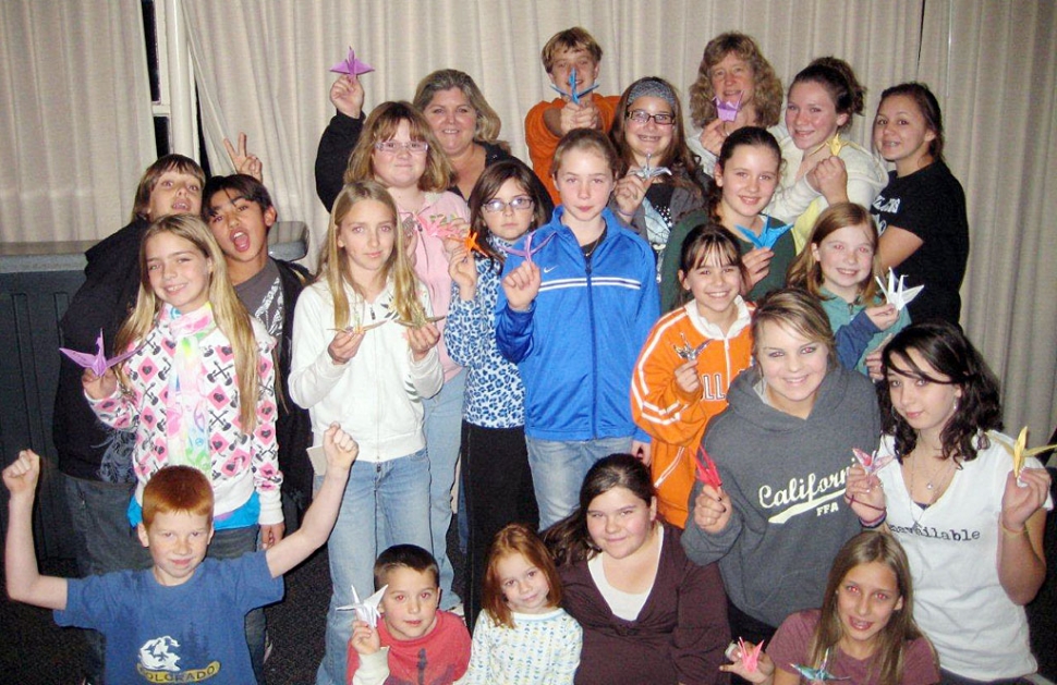 Members of Bardsdale 4-H recently learned how to fold origami cranes to support the Peace Pole Project for the City of Fillmore. The workshop was taught by Janine Rees, Claire Faith, and Japanese exchange student Nanako Matsumoto. Everyone was excited to learn how to change a piece of colored paper into a beautiful crane and 46 cranes were made by the thirty first-time origami artists.