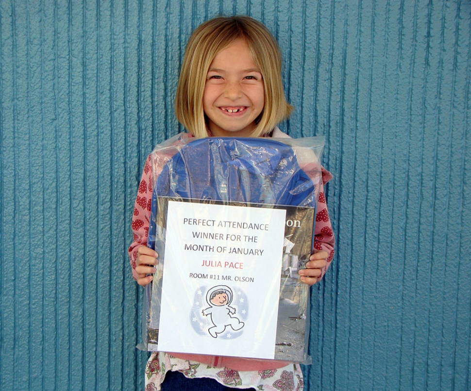 Perfect Attendance Winner this month from San Cayetano is Julia Pace, a third grader.