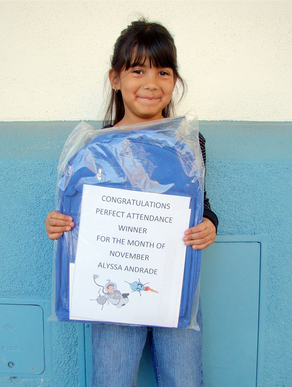 San Cayetano’s Perfect Attendance winner for the month of November is Alyssa Andrade from Ms. Swensen’s class.