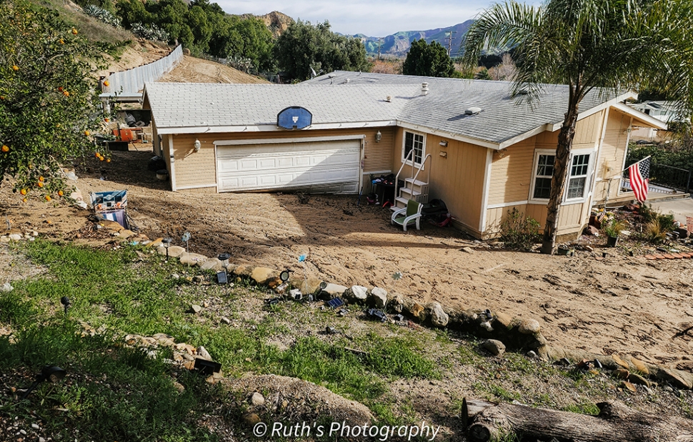 Piru house in path of mudslide. This Piru home received damage to their structure, garage door, yard, and more last weekend
during the downpour.