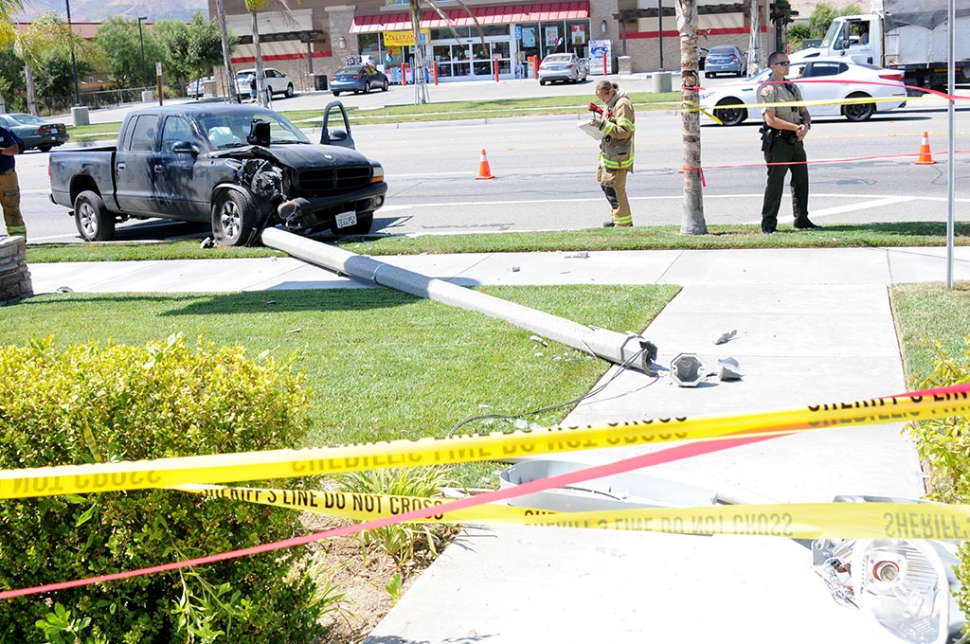 A dual cab pickup truck crashed into the utility pole in front of Taco Bell, 800 block SR 126, at 2:54 p.m., Monday. The toppled concrete pole narrowly missed the entrance of the fast-food restaurant. Traffic was backed-up to the west for about a half-hour. An ambulance was on scene and the single-car crash is under investigation.