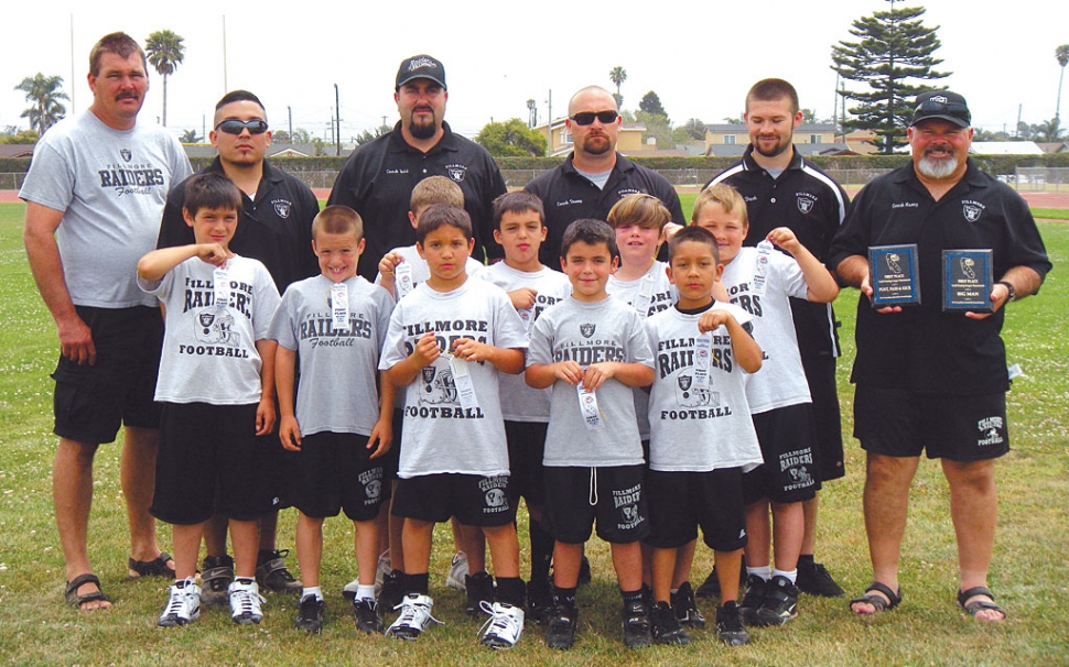 Fillmore Raiders Bantam Division First Place at the Gold Coast Youth Football League 2010 Big Man Competition, and first place at the 2010 Punt, Pass & Kick Competition. Top Row (L-R) Coaches: Robert Ferguson, Nick Herrera, Todd Schieferle, Danny Nunez, Brock Nunez, and Head Coach Greg Nunez. Middle Row (L-R) Brian Arnett, Bryce Nunez, Jake Saviers, Corey Ballard, Garrett Dollar, and Conell Ferguson. Bottom Row (L-R) Ricky Holladay, Jared Schieferle, Nicholas Herrera.