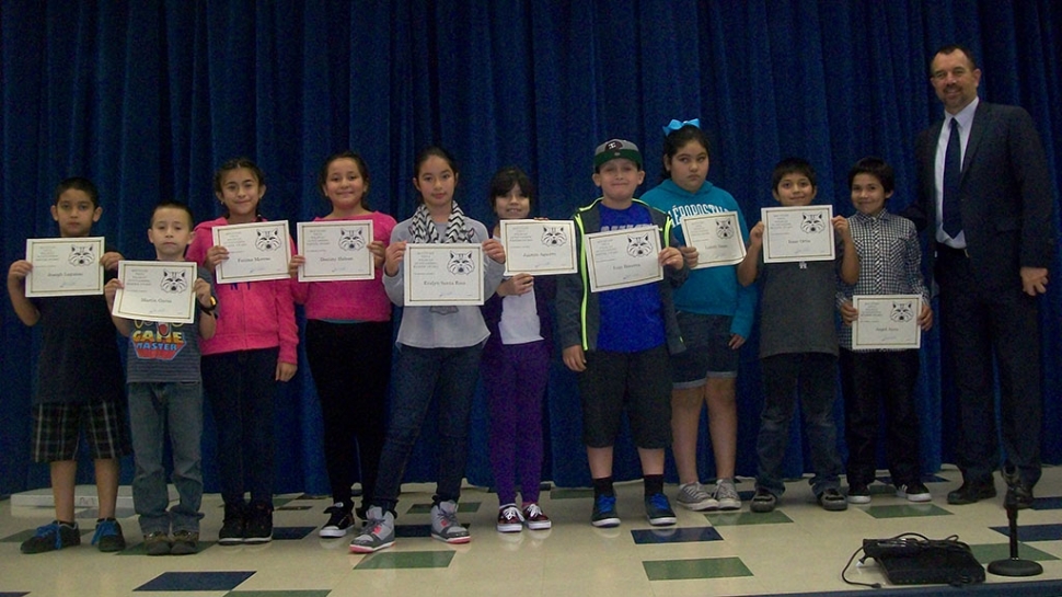 4th and 5th Grade Readers and Writers of the Month: Destiny Halcon, Jazmin Aguirre, Joseph Lagunas, Ivan Becerra, Lizbeth Vargas, Yakelyn Estrada, Fatima Moreno, Jordi Malagone (not pictured), Angel Nava, Martin Garza, Evelyn SantaRosa, Isaac Ortiz