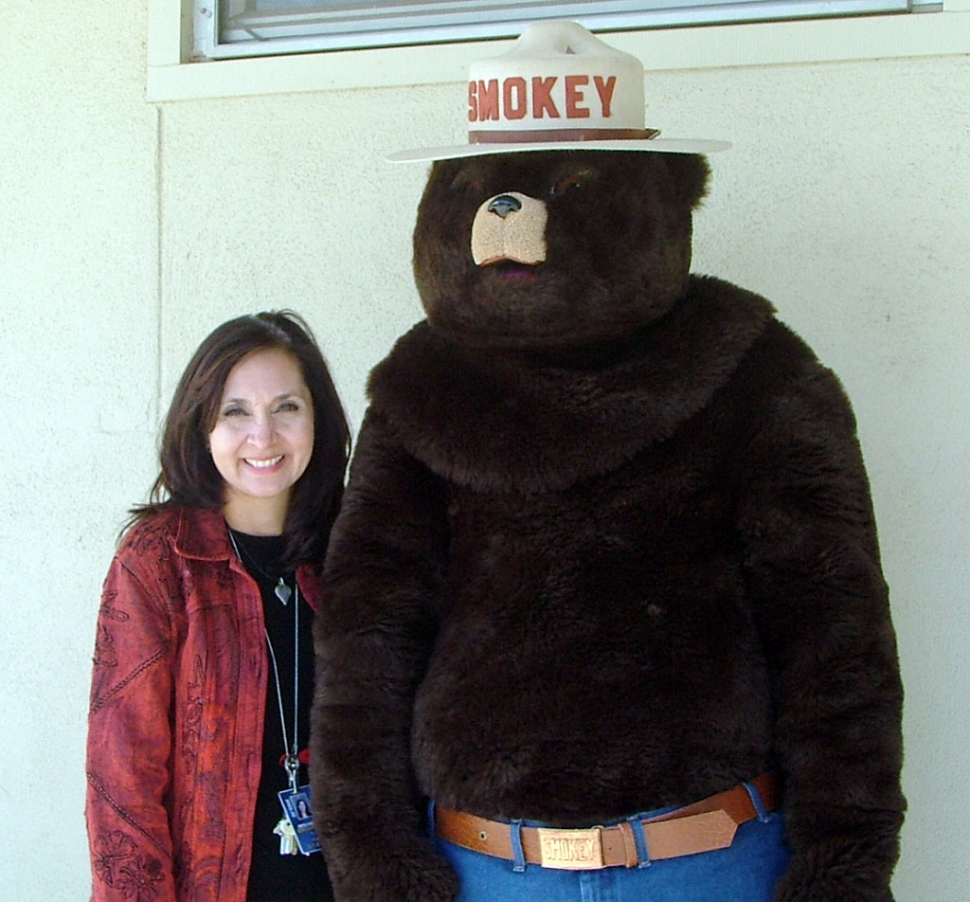 Smokey the Bear came to visit Sespe Elementary. Above is Sespe principal Mrs. Hibbler with Smokey.