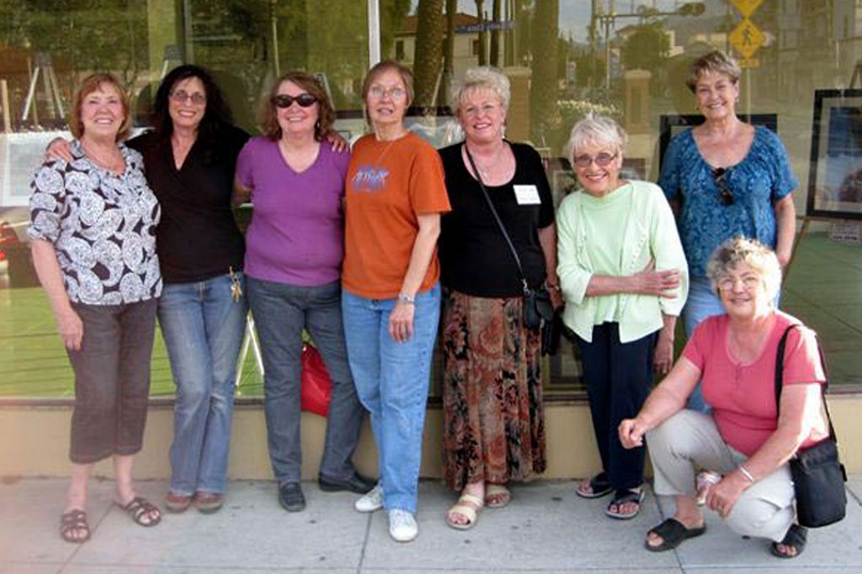 The Artists Guild of Fillmore members set up their first in-store display in the Rudkin Building at the corner of Santa Clara and Central Avenue. The art works face the City Hall so that the paintings do not fade in the setting sun. Plus the windows reflect the handsome business district. The local artists participating are Karen Browdy, Lois Freeman Fox, Virginia Neuman, Jan Faulkner, Luanne Perez, Wana Klasen and front row Joanne King.