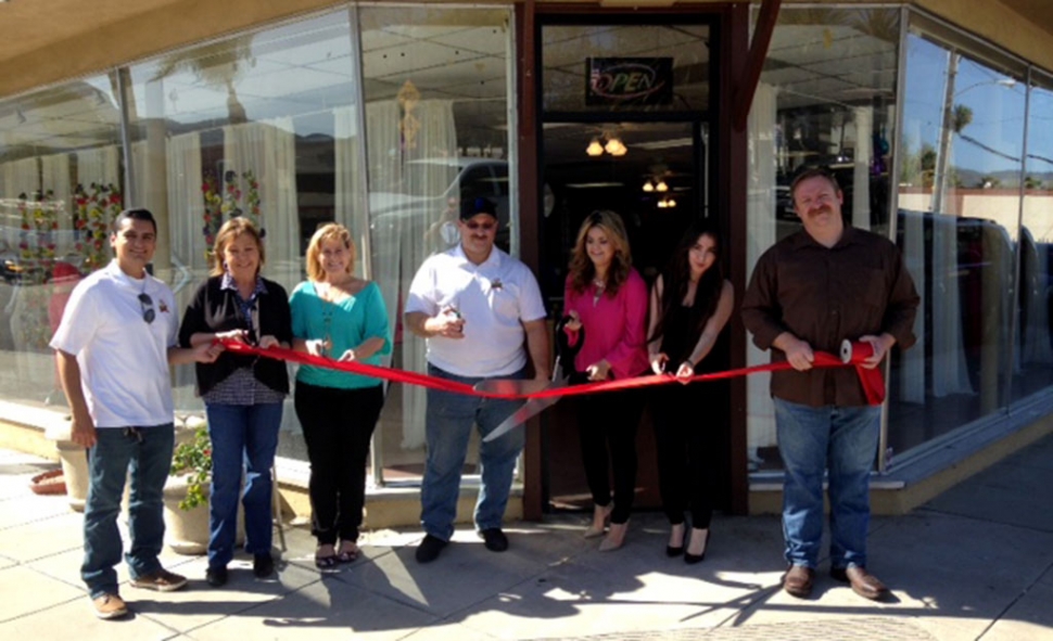 B-Max Clothing held a ribbon cutting on Saturday, March 7. Pictured left to right: Manuel Minjares - Council Member, Carrie Broggie - Council Member, Diane McCall - Mayor Pro Tem, Doug Tucker - Mayor, Edith Angulo - Owner, unnamed female, and Rick Neal - Council Member.