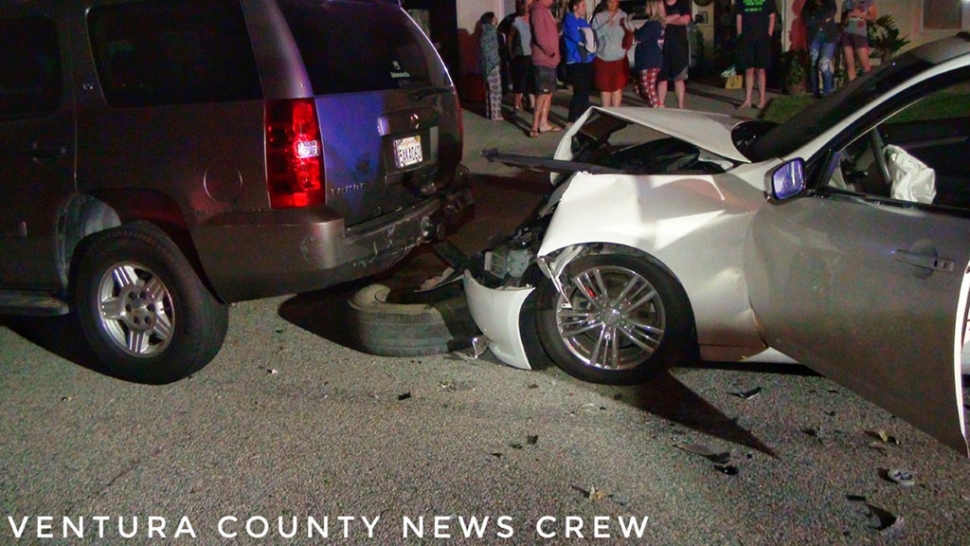 On Thursday, June 6th at 9:49 p.m., Fillmore Fire and Ventura County Sheriff received a call of a traffic collision at 405 River Street. Units arrived on scene at 9:54 p.m. to find one vehicle crashed into a parked car. No injuries occurred. Sheriff’s conducted a field sobriety test. The crash was not a result of alcohol. Area residents came outside to investigate after hearing the impact. Photos courtesy Ventura County News Crew.