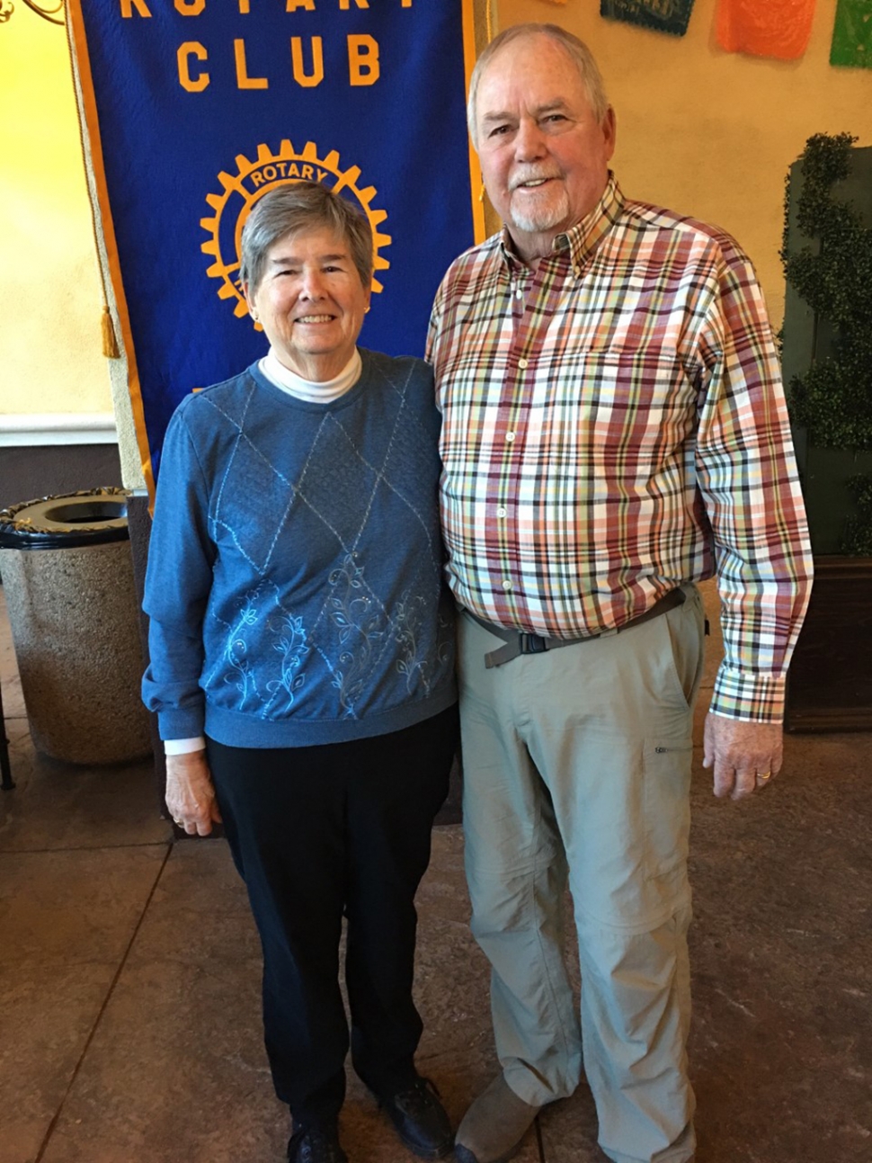 Martha Gentry, Museum Director, gave an informative talk to Fillmore Rotary about the Fillmore Historical Museum. It began in 1970 by a retired Spanish teacher Edith Moore Jarrett. She had written the Spanish textbook, El Camino Real which was used all over the USA. Initially she rented the ground floor of the Masonic Temple Building on Central Avenue. When word went out that she was looking for items for the museum she was overwhelmed and needed more space. In 1974 she was pleased to buy the depot building for $1.00 plus 5 cent tax. She petitioned the City for a lot on Main St., moved the depot and that was the beginning of what is there now. 50 years later it also consists of a 1905 bungalow-Hinckley house, 1919 Rancho Sespe bunkhouse, 1960 caboose, Bardsdale post office and more. Christmas decorations are up and the Poinsettia sale is in progress. If you would like to purchase a red poinsettia contact the Museum by Nov. 18, 805-525-0948. Museum is open Wed.-Fri. 9 am-12 -1pm-4, Sat. 10-3 and closed Sun.-Tues. Pictured l-r is Martha Gentry & Rotary President Dave Andersen. Photo Credit Rotarian Martha Richardson.