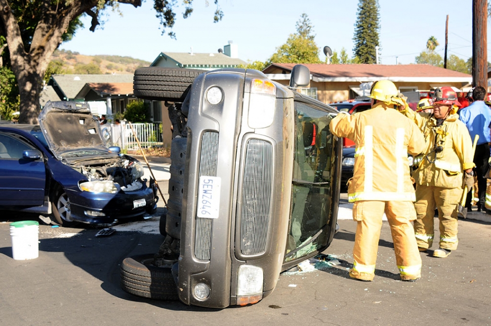 On Saturday, September 6 at approximately 4:35 p.m. a collision occurred in the intersection of Saratoga and Blaine Streets. A Toyota Corolla-S struck a large SUV. The SUV was forced onto its side. One woman was transported by ambulance to a hospital. The number and seriousness of injuries was not available.