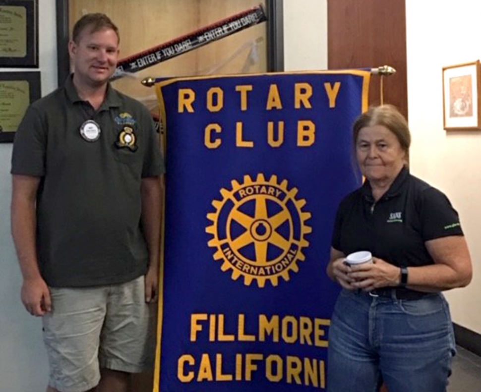 Pictured is Rotary Club President Andy Klittich and Rotarian Barbara Filkins. In honor of National Cyber Security Awareness Month in October, Filkins spoke about ideas on how to protect yourself from being a cyber victim. Photo courtesy Ari Larson.