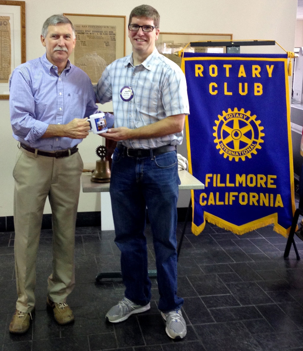 Chuck Spence, a retired airline pilot, began VITA Volunteer Income Tax Assistance Program. Trained IRS Certified volunteers aide low income people with their tax preparations, at no cost to them. Last year they had 100 volunteers. They are interested in having a site in Fillmore. Sean Morris, Rotary President presented Chuck with a Rotary mug for his interesting program.