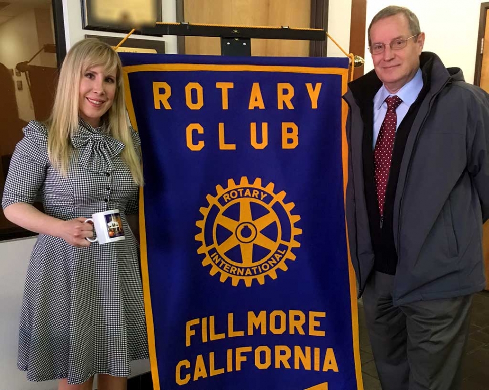 Ariel Bertsch of Help Unlimited was presented a Rotary mug from program chair, Kyle Wilson. Her company provides in-home care to seniors in Ventura and Santa Barbara counties.