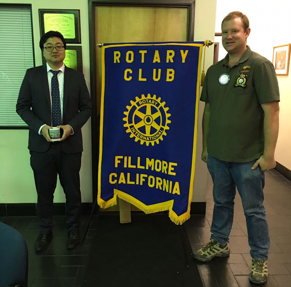 Fillmore Rotary Club Learns Cannabis Laws. Danny Lo, Ventura County Deputy District Attorney and Prosecutor on Cannabis Law, is pictured with Rotary Club President Andy Klittich, right. Lo presented to Rotary Club the rules and regulations for growing, buying, and selling marijuana. He also stated that the prescription Cannabidiol has not yet been approved by the FDA. Fillmore has banned the selling of cannabis, but it can be purchased in other cities in the county. Photos courtesy Martha Richardson.