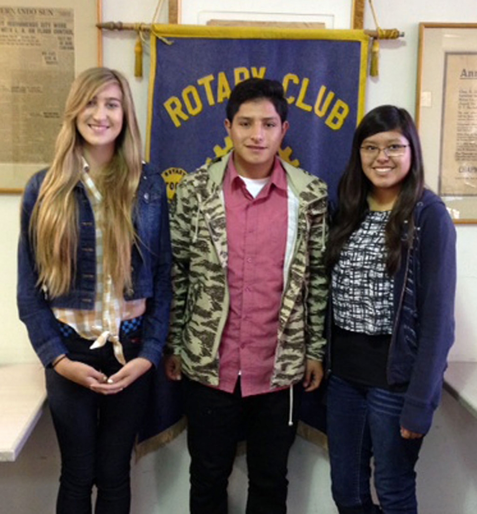 Fillmore Rotary sponsored four students to attend the RYLA (Rotary Youth Leadership Awards) camp, in Ojai. Last week they attended a club meeting and told of their experiences and goals for the future. (l-r) Melissa Nunes, Daniel Regalado and Citlali Erazo. Jesus Mendoza was not present for the picture.