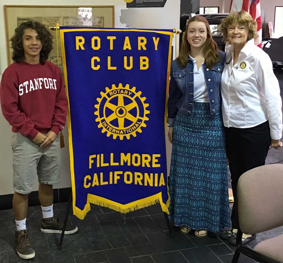 Ian Morris, Chloe Richardson students who attended RYLA camp (Rotary Youth Leadership Awards) and Martha Richardson, RYLA Chair. The high school students spoke about there experiences at camp and how it impacted their lives.