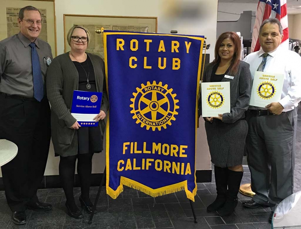 New members inducted into Fillmore Rotary by President Kyle Wilson, Alicia Hicks, Jennie Andrade and Ernie Villegas.