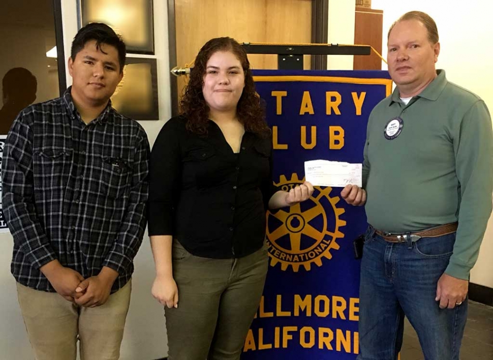 Rotary Donates $550 to Sierra High School ASB: Fillmore Rotary’s Scholarship Committee Chairperson Scott Beylik (right) presented a check for $500 to ASB member Jose Mejia and Sarai Vargas, ASB Vice President for the Sierra High School graduation ceremony. Photo courtesy of Martha Richardson.