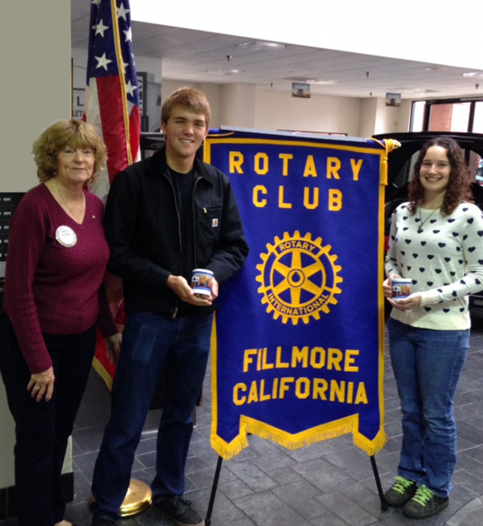 (l-r) Martha Richardson RYLA Chair, Nick Bartels and Jessica Manginelli. The Rotary Club of Fillmore sponsored two Fillmore High School students to attend the Rotary Youth Leadership Award Camp (RYLA). The camp was held in Ojai in April. Jessica Manginelli and Nick Bartels enjoyed the team building activities, leadership skill lessons and motivational speakers. They also enjoyed meeting other students from the county and exchange students from around the world. They are excited to apply what they learned in their own lives as well as at school.