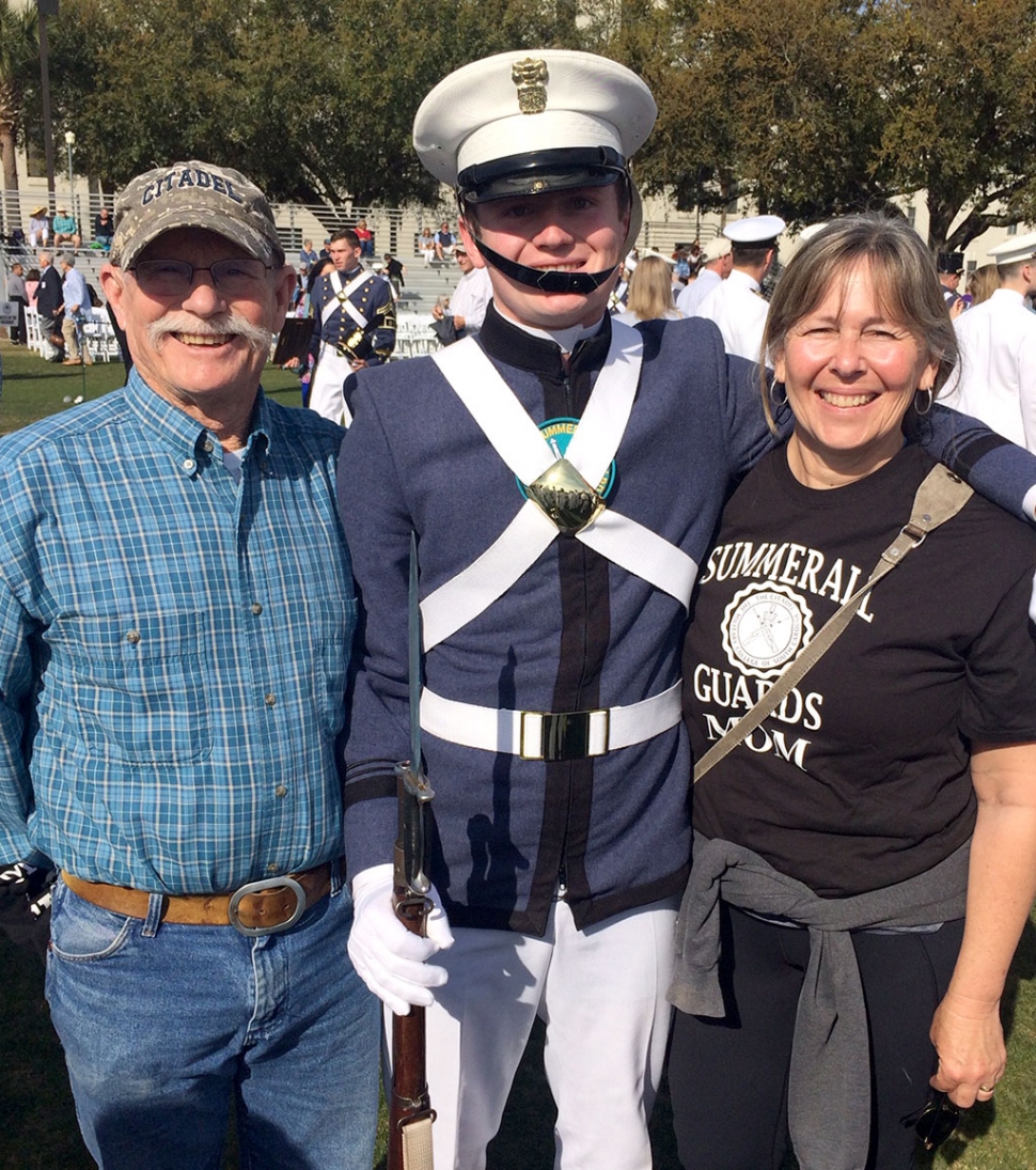 Centered is Matthew Hammond, son of Bob and Lisa Hammond, who presented a program at Fillmore Rotary on the Summerall Guards. This is a silent precision drill platoon from The Citadel, The Military College of South Carolina. After rigorous physical training and drill proficiency, Matthew has become one of 61 members of the Summerall Guards. Photo courtesy Martha Richardson.