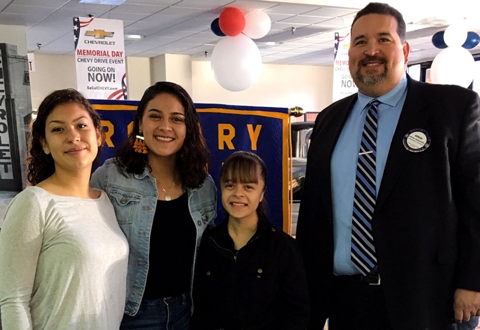 Rotary honored the Sierra High School Scholarship recipients. Adrian Palazuelos introduced the students, Alexus Alvarenga, Desirae Topete, and Jackqueline Aguayo. Catherine Romo is not pictured. Photo courtesy Martha Richardson.