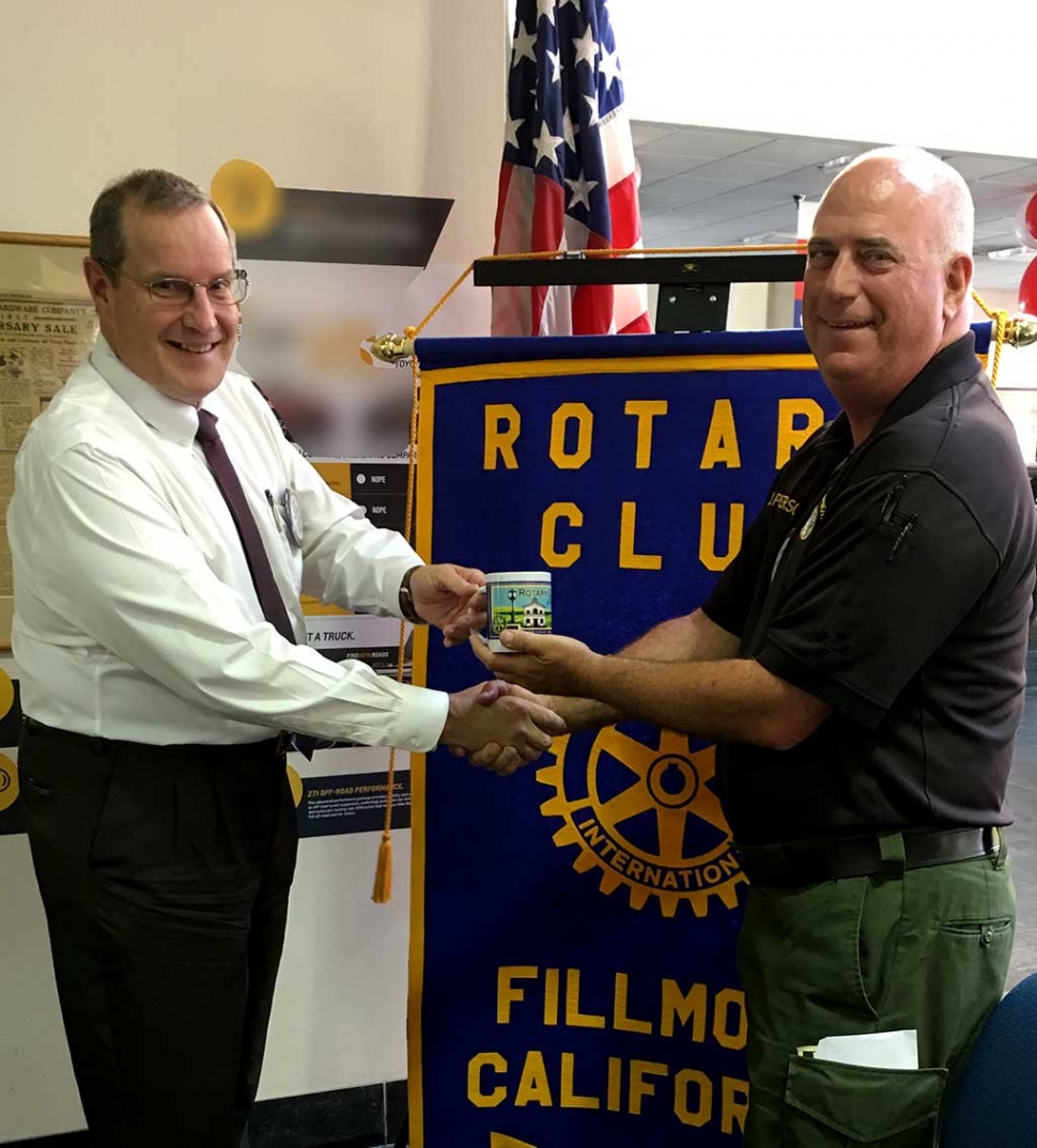 Kyle Wilson, President and Rotarian Jerry Peterson. Jerry presented a program on his experiences while volunteering in Yosemite this past May.