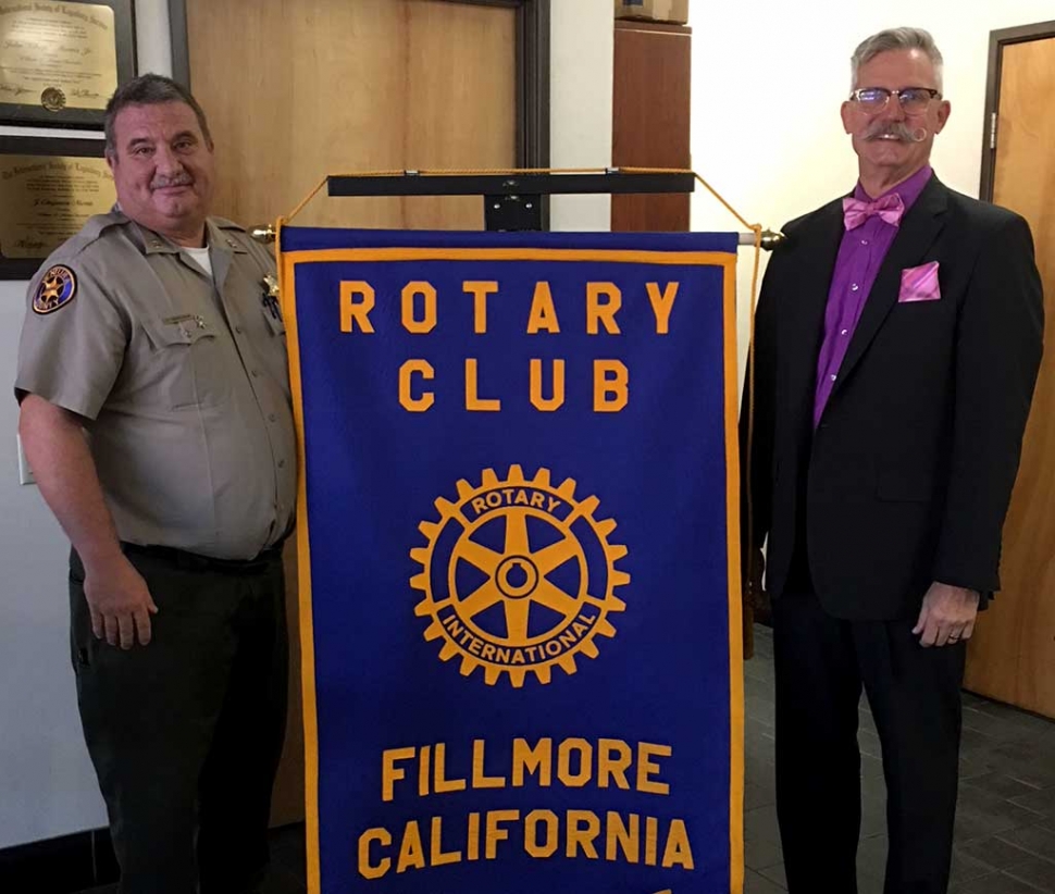Pictured is Rotary President Dave Wareham with guest speaker Doug Leeper. Doug is Director of Resource Management Agency Code Compliance Division in Ventura County. They check everything from gas pumps at stations, scales at grocery stores, to properties that pose a danger to others. Photo courtesy Martha Richardson.