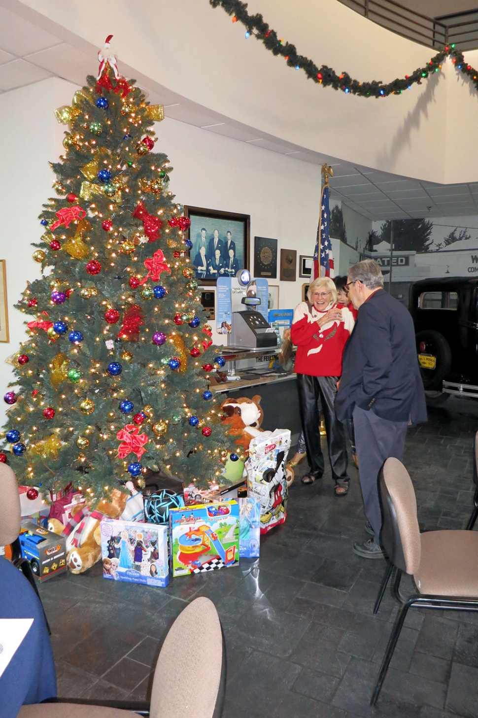 Ruthie and Don Gunderson enjoyed looking at the toys donated by the Rotarians, for the Toy Drive.