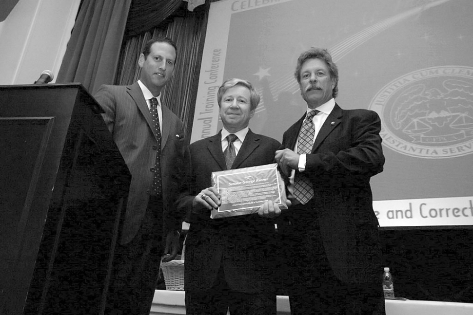 Senator George Runner is flanked by Nick Warner, CPPCA Legislative Director (left) and Bill Fenton, Assistant Chief Probation Officer of Alameda County and President of the California Probation, Parole and Correctional Association.