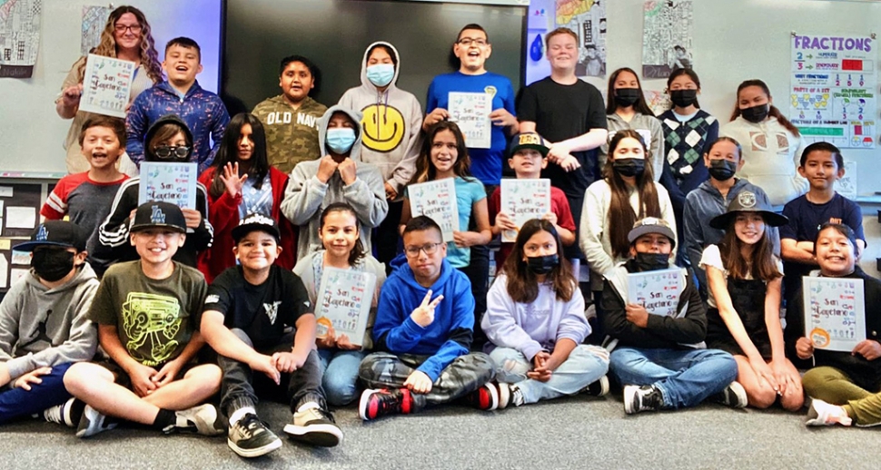 Ms. Appleford’s class published their books about why they love San Cayetano Elementary. Above are the students proudly showing off their books. Photo courtesy San Cayetano Elementary Blog https://www.blog.fillmoreusd.org/san-cayetano-eagles