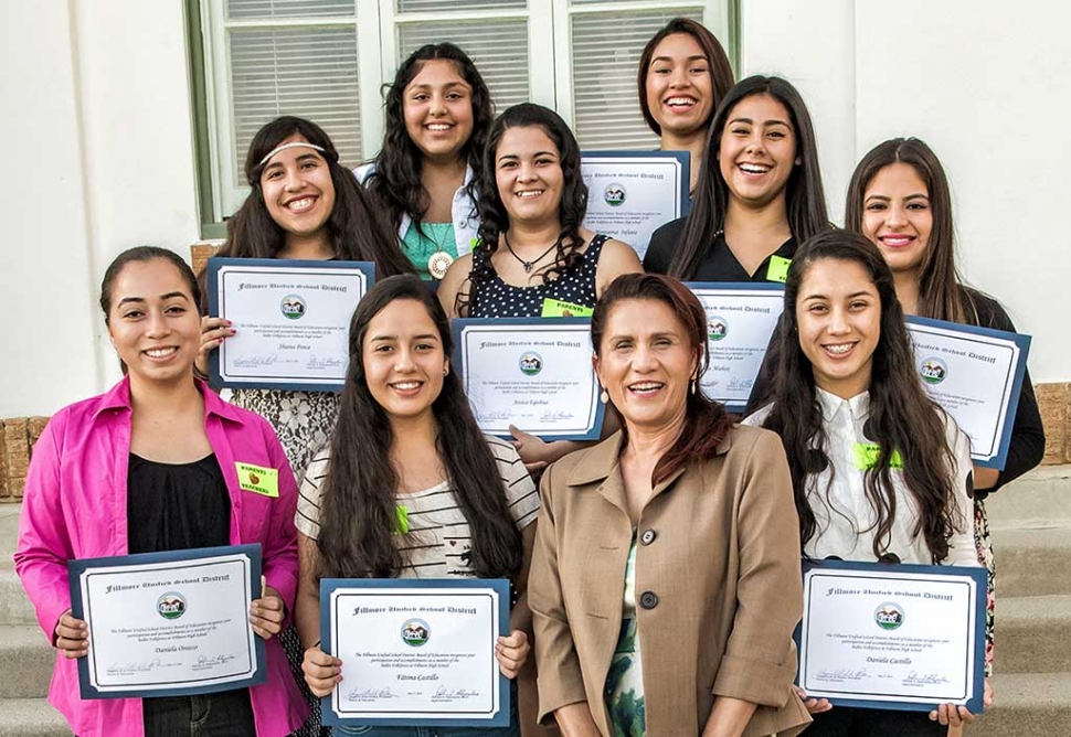 The FUSB recognized dance advisor Lourdes Juarez and the Fillmore High School dance group Ballet Folklorico at Tuesday’s meeting. Each recipient received a Certificate of Recognition. Those receiving were: Daniel Castillo, Fatima Castillo, Esmeralda Ceballos, Jessica Equihua, Melissa Gonzalez, Montserrat Infante, Isela Munoz, Daniela Orozco, Shaina Ponce and Leslie Ramos. Photo courtesy Bob Crum.